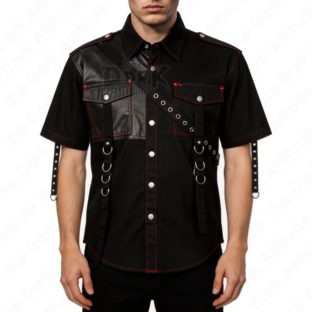 Cyber Industrial Asymmetric Shirt - Red Stitch Gothic Top